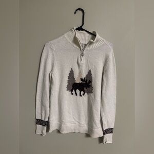 Vintage Christopher & Banks Moose Knit 1/4 Zip Cozy Sweater Size Medium Cottage